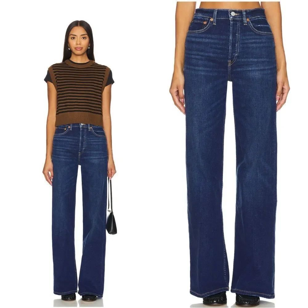 NWT RE/DONE 70s Ultra High Rise Wide Leg Jeans in
Monterey Fade dark wash